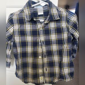 Janie and Jack Navy and Yellow Plaid Button Down Shirt